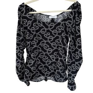 Hoffman Copenhagen Black White Swirly Pattern Sq Neck Top S/M Coquette Ruche